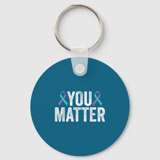 You - Suicide Prevention Teal Purple Awareness Rib Keychain (Front)