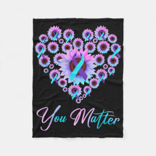 You Suicide Prevention Teal Purple Awareness Ribbo Fleece Blanket
