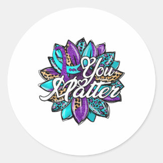 You Sunflower Semicolon Leopard Suicide Prevention Classic Round Sticker