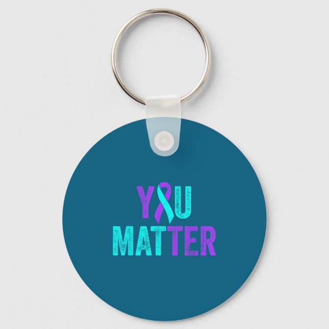 You Teal Purple Ribbon Suicide Prevention Awarenes Keychain (Front)