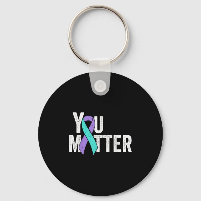 You Teal Purple Ribbon Suicide Prevention Awarenes Keychain (Front)
