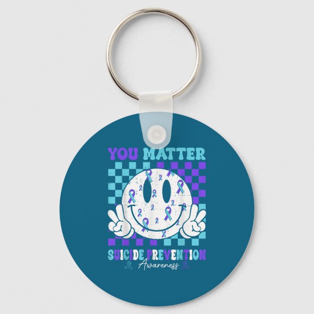 You Teal Purple Ribbon Suicide Prevention Awarenes Keychain (Front)