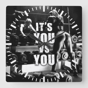 YOU vs YOU - Women's Workout Motivational Square Wall Clock
