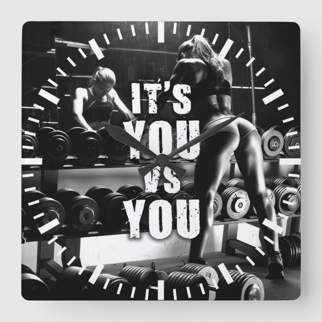 YOU vs YOU - Women's Workout Motivational Square Wall Clock (Front)