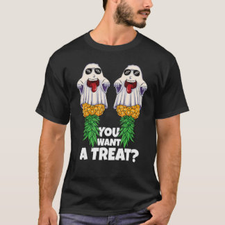 You Want A Treat Halloween Swinger Ghost Pineapple T-Shirt