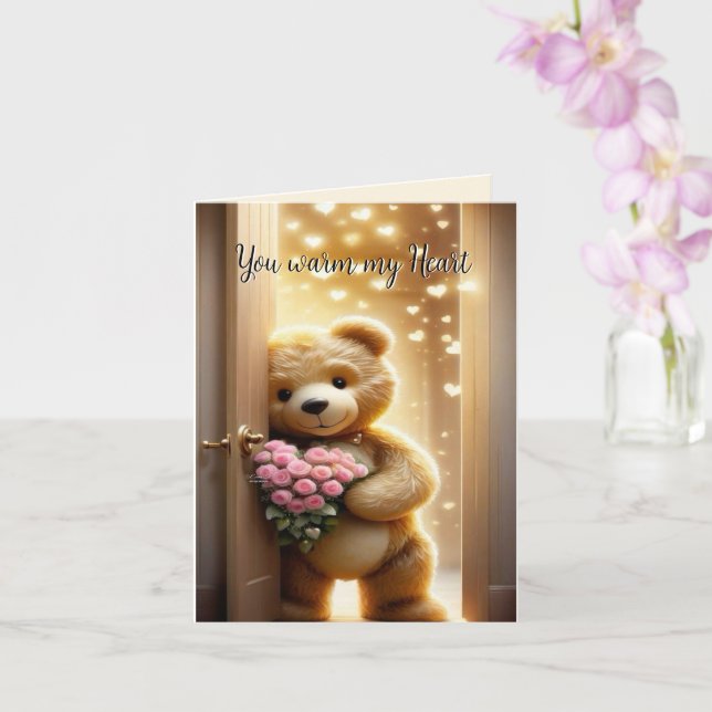 You Warm My Heart - Teddy Bear Love Card (Orchid)