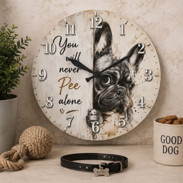 You Will Never Pee Alone French Bulldog Large Clock (Creator Uploaded)
