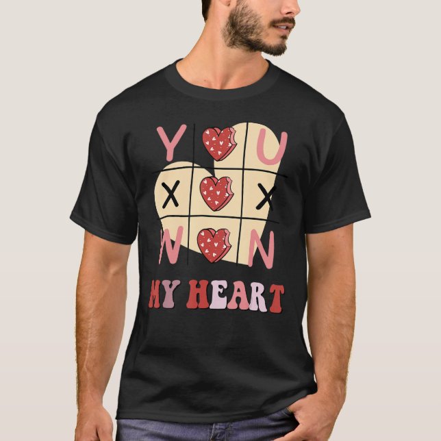 You Win My Heart Tic Tac Toe  Couple Valentines Da T-Shirt (Front)
