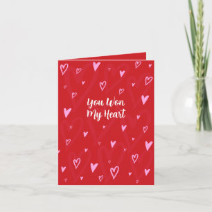 You won my heart - Cute Pink hearts Valentines day Holiday Card