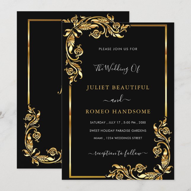 Youe Design Black Gold Wedding Invitation Example (Front/Back)