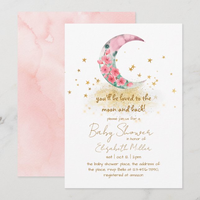 You'll Be Loved To The Moon And Back Baby Shower Invitation (Front/Back)