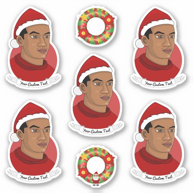 Young African American man with Santa hat cartoon (Front)