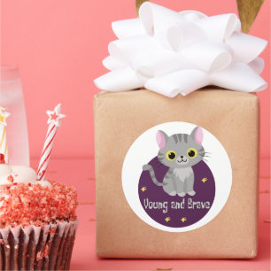 Young and brave Kawaii cute grey cat smiling Classic Round Sticker