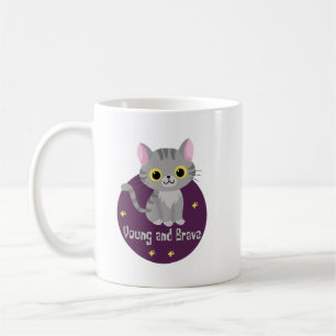 Young and brave Kawaii cute grey cat smiling Coffee Mug