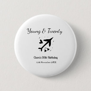 Young and twenty adventure happy birthday add name 2 inch round button
