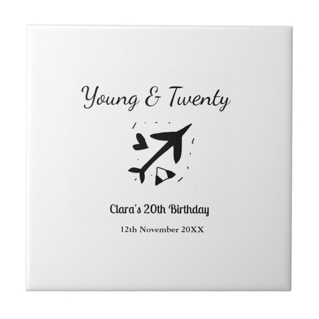 Young and twenty adventure happy birthday add name tile (Front)