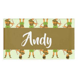 Young archer with bow and arrow pattern name tag