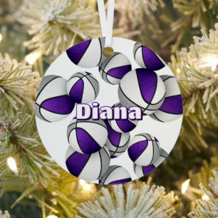 young athlete keepsakes purple grey basketballs metal ornament