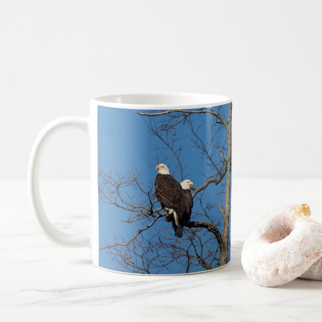 Young Bald Eagle Couple Coffee Mug (With Donut)