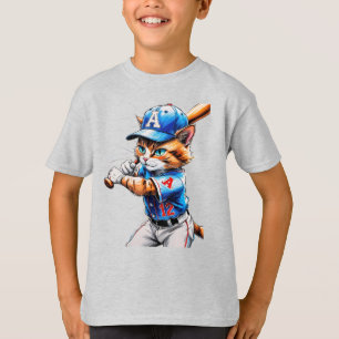 Young baseball cat in uniform with his bat! T-Shirt