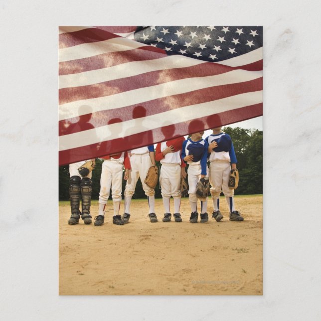 Young baseball players partially hidden by postcard (Front)