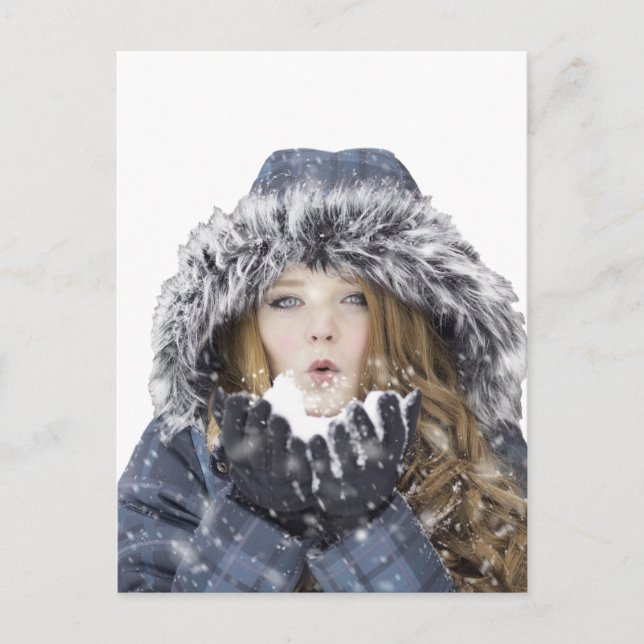 Young beautiful girl in winter postcard (Front)