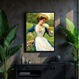 Young Beauty With A Basket Of Roses Poster
