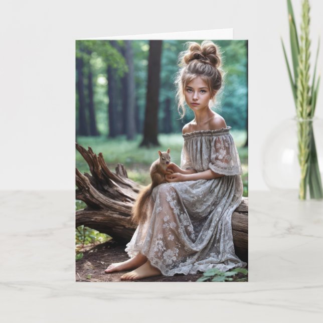 Young Birthday Woman With Squirrel Card (Front)