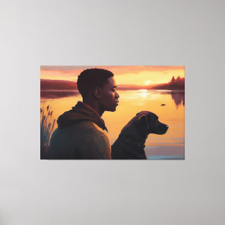 Young black man and his dog canvas print