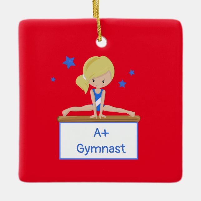Young Blonde Gymnast Personalized Custom Text    Ceramic Ornament (Front)