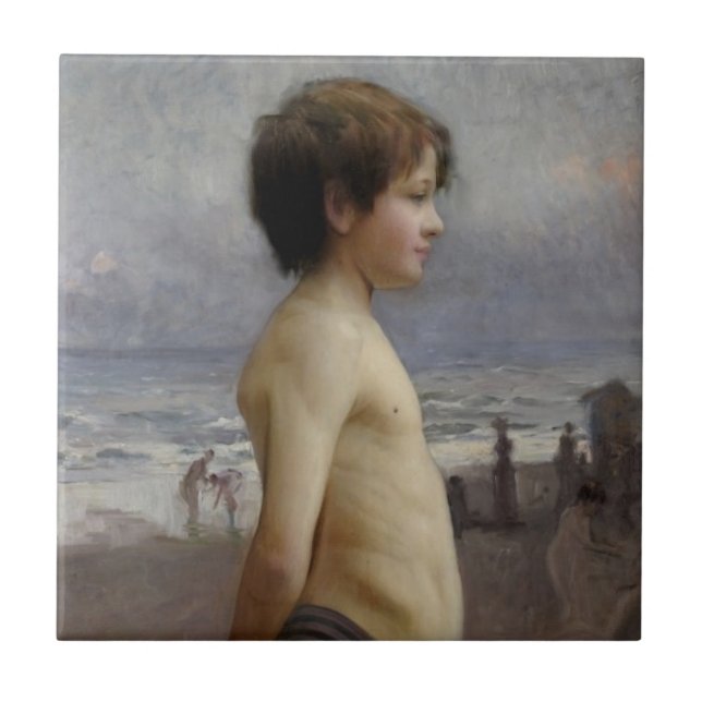 Young Boy at the Beach (by Jules Bastien-Lepage) Tile (Front)