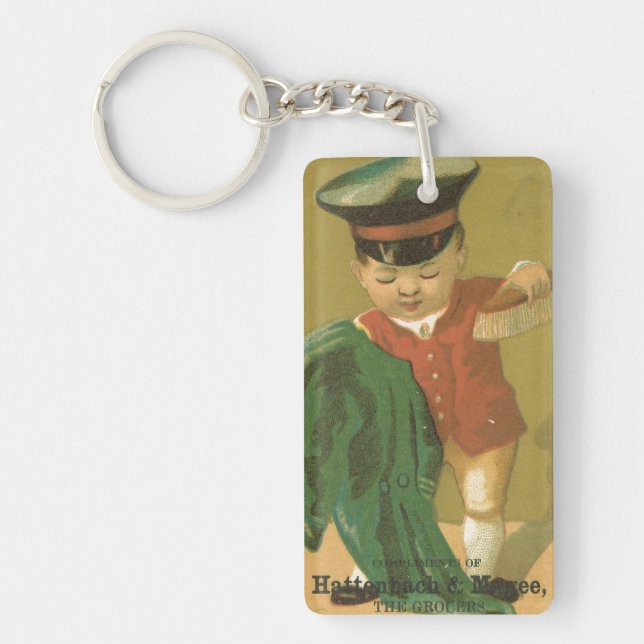 Young Boy Brushing Coat Ephemera Keychain (Front)