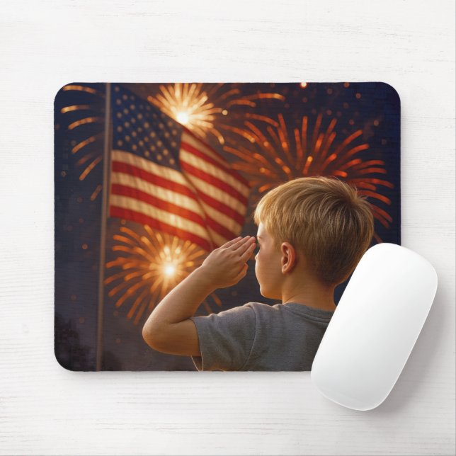 Young Boy Saluting the American Flag Mouse Pad (With Mouse)
