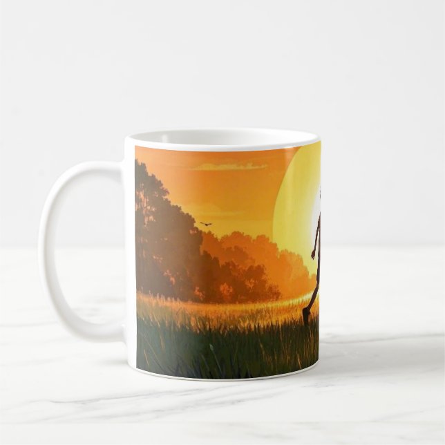 Young Boy with dog at sunset  Coffee Mug (Left)