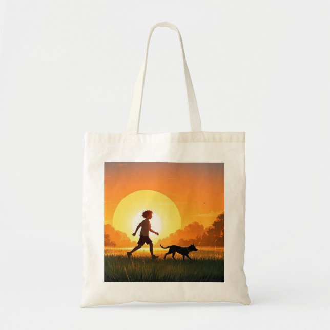 Young Boy with dog at sunset  Tote Bag (Front)
