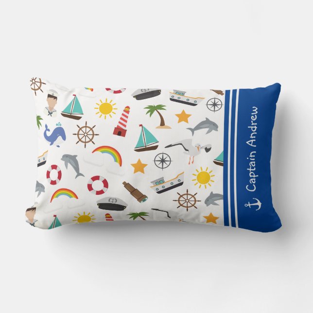 Young Boy's Captain Sailor Nautical Lumbar Pillow (Front)