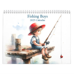 Young Boys Fishing 2025 12-Month Wall Calendar