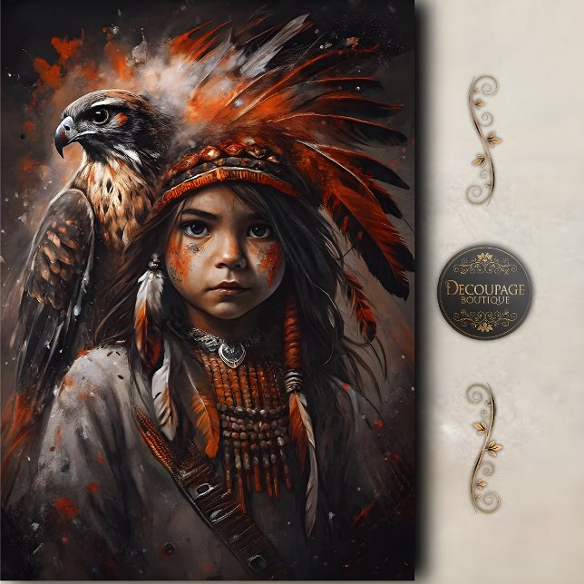 Young Brave & Eagle Headdress Decoupage Tissue Paper (Young Brave & Eagle Headdress Decoupage Tissue Paper)