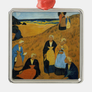 Young Breton Women wearing Shawls Metal Ornament