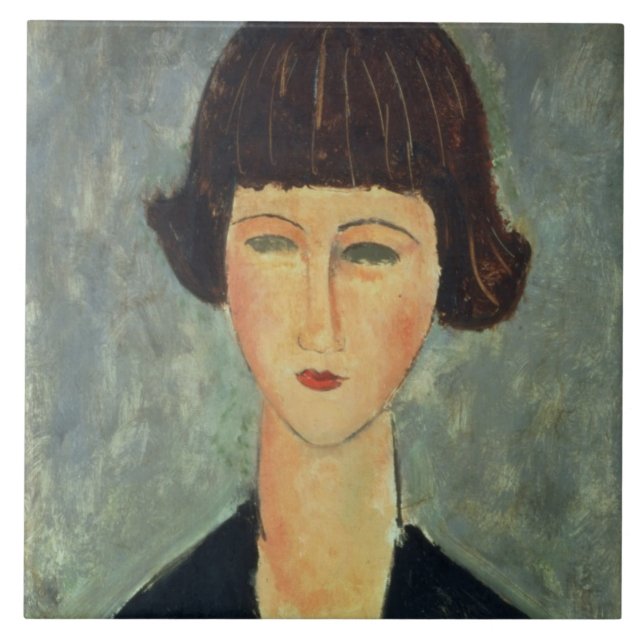 Young Brunette, 1917 (oil on canvas) Tile (Front)