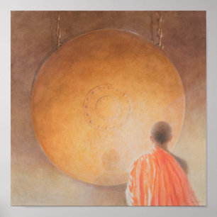 Young Buddhist Monk and Gong Bhutan 2010 Poster