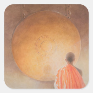 Young Buddhist Monk and Gong Bhutan 2010 Square Sticker
