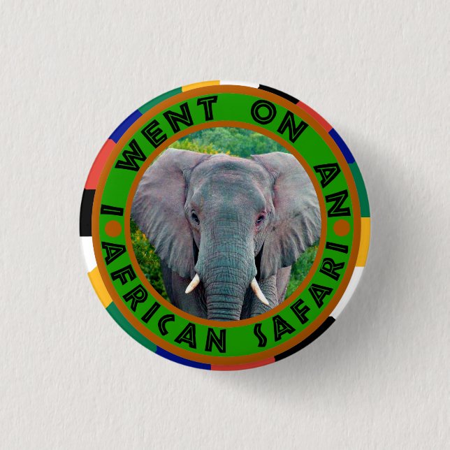 Young bull elephant safari 1 inch round button (Front)