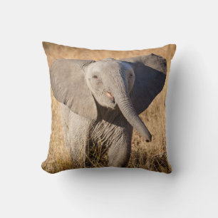 Young Bush Elephant Throw Pillow