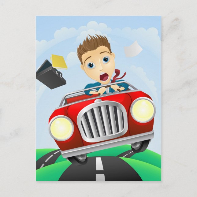 Young businessman driving fast classic car postcard (Front)