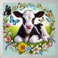 Young Calf with Floral Wreath and Butterflies