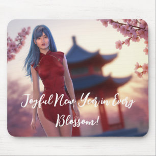 Young Cheongsam Beauty Posing for Chinese New Year Mouse Pad