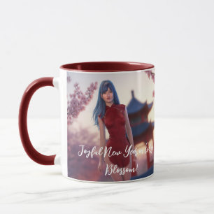 Young Cheongsam Beauty Posing for Chinese New Year Mug