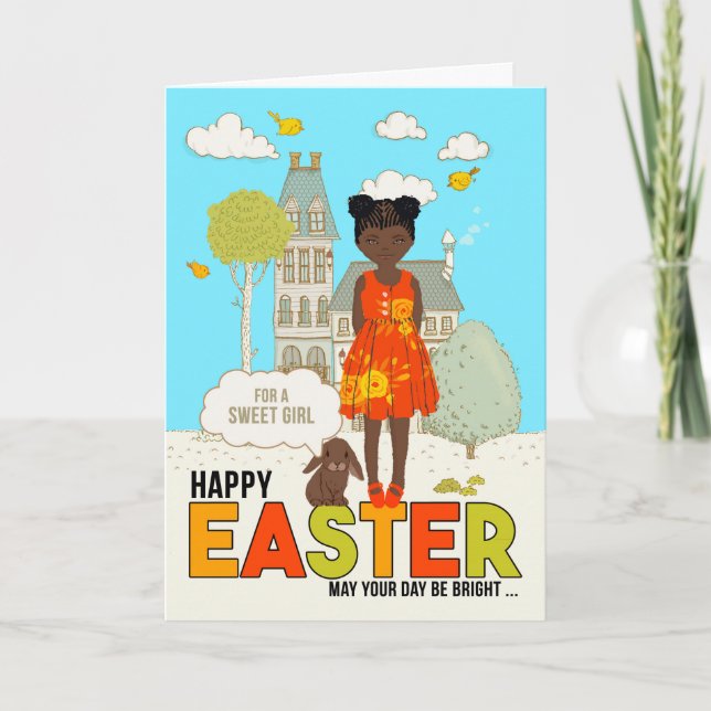Young Child African American Girl Easter Card (Front)