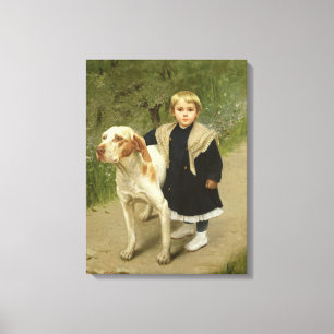 Young Child and a Big Dog (oil on canvas) Canvas Print